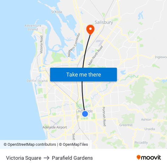 Victoria Square to Parafield Gardens map