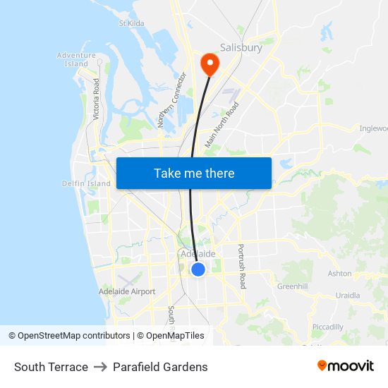 South Terrace to Parafield Gardens map