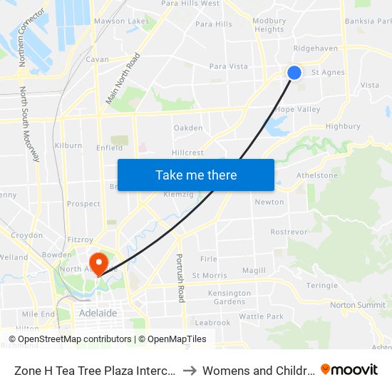 Zone H Tea Tree Plaza Interchange - West side to Womens and Childrens Hospital map