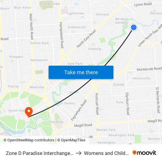 Zone D Paradise Interchange - North West side to Womens and Childrens Hospital map