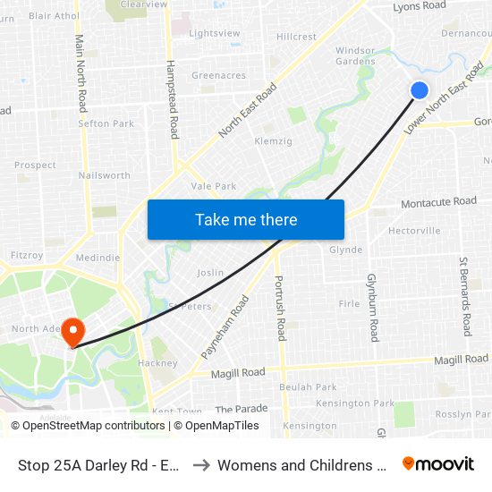 Stop 25A Darley Rd - East side to Womens and Childrens Hospital map