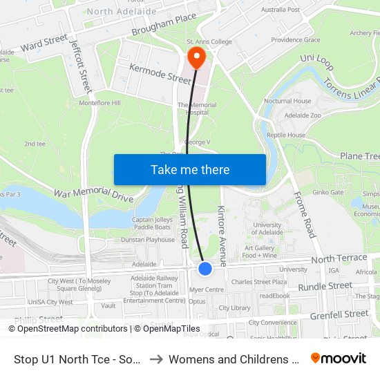 Stop U1 North Tce - South side to Womens and Childrens Hospital map