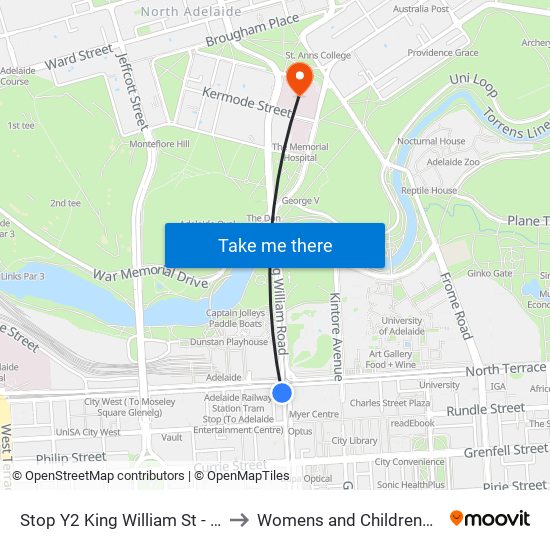 Stop Y2 King William St - West side to Womens and Childrens Hospital map