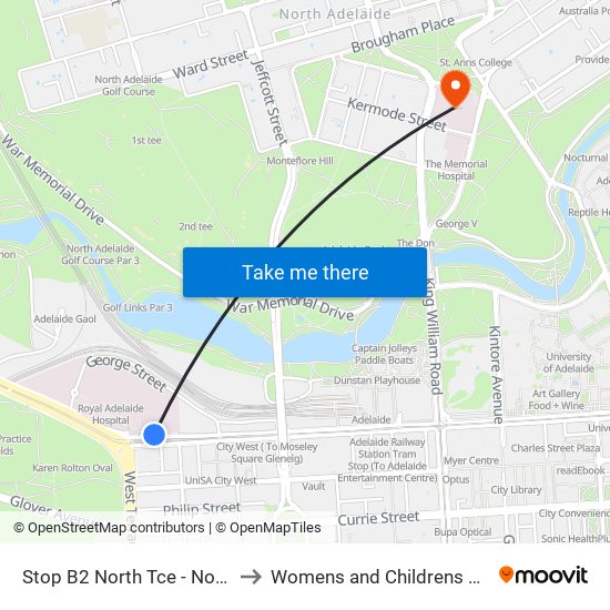 Stop B2 North Tce - North side to Womens and Childrens Hospital map