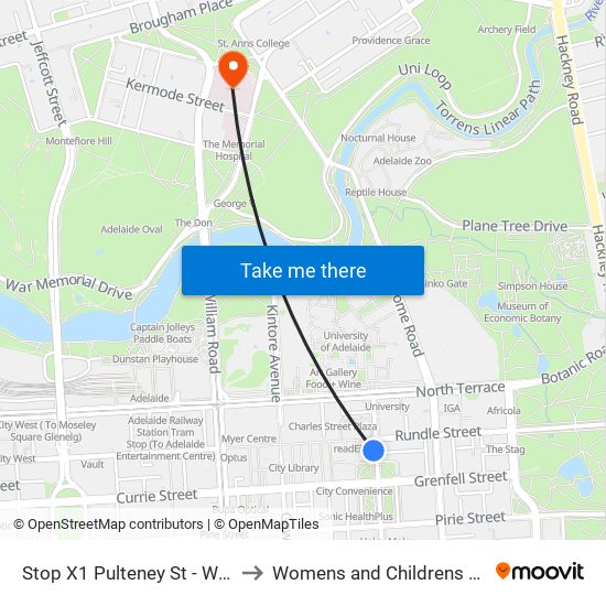 Stop X1 Pulteney St - West side to Womens and Childrens Hospital map