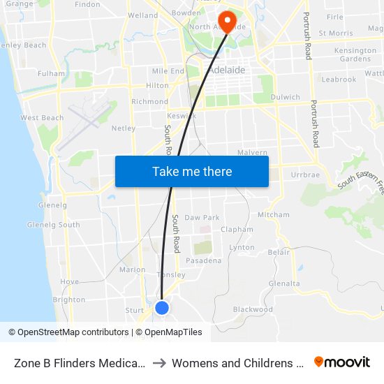 Zone B Flinders Medical Centre to Womens and Childrens Hospital map