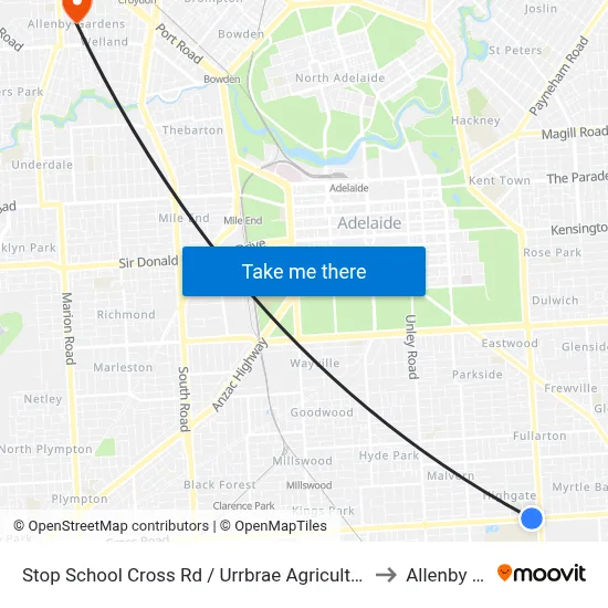 Stop School Cross Rd / Urrbrae Agricultural High School - North side to Allenby Gardens map