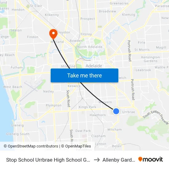 Stop School Urrbrae High School Grounds to Allenby Gardens map