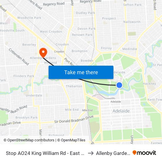 Stop AO24 King William Rd - East side to Allenby Gardens map