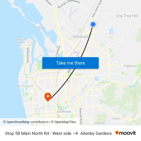 Stop 58 Main North Rd - West side to Allenby Gardens map