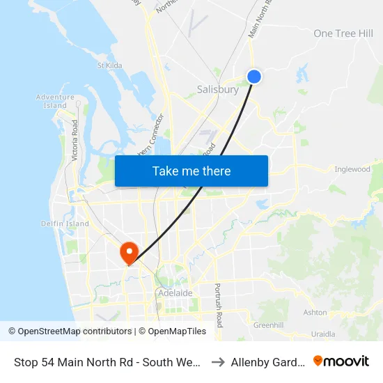 Stop 54 Main North Rd - South West side to Allenby Gardens map