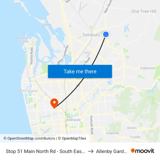 Stop 51 Main North Rd - South East side to Allenby Gardens map