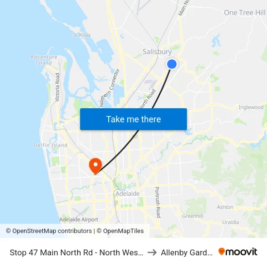 Stop 47 Main North Rd - North West side to Allenby Gardens map