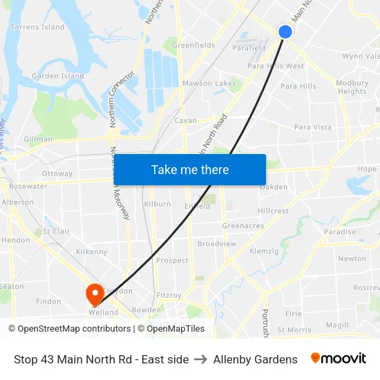Stop 43 Main North Rd - East side to Allenby Gardens map