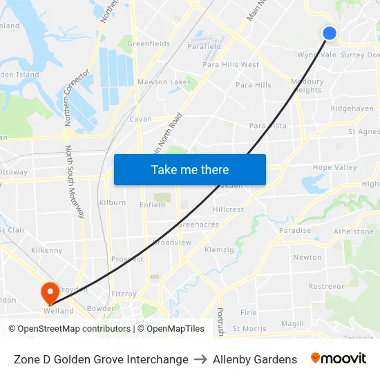 Zone D Golden Grove Interchange to Allenby Gardens map