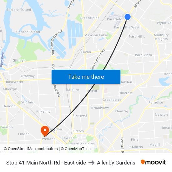 Stop 41 Main North Rd - East side to Allenby Gardens map