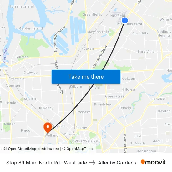 Stop 39 Main North Rd - West side to Allenby Gardens map