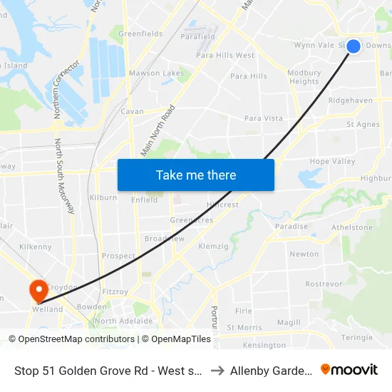 Stop 51 Golden Grove Rd - West side to Allenby Gardens map