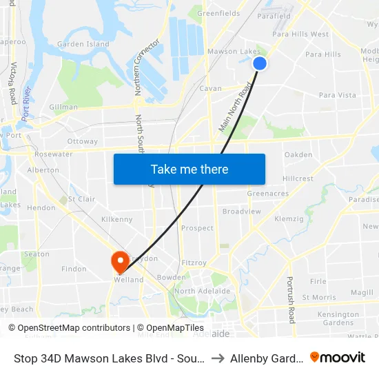 Stop 34D Mawson Lakes Blvd - South side to Allenby Gardens map