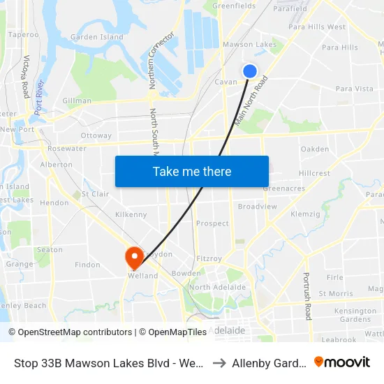 Stop 33B Mawson Lakes Blvd - West side to Allenby Gardens map