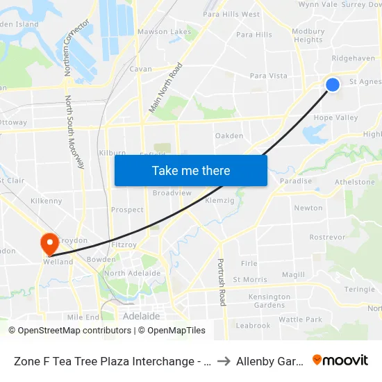 Zone F Tea Tree Plaza Interchange - East side to Allenby Gardens map