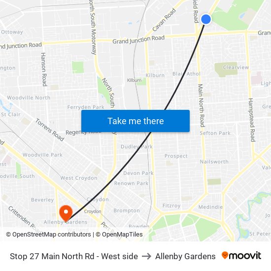 Stop 27 Main North Rd - West side to Allenby Gardens map