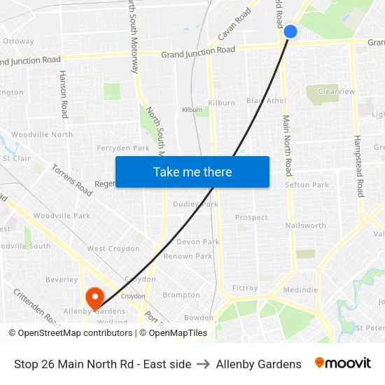 Stop 26 Main North Rd - East side to Allenby Gardens map