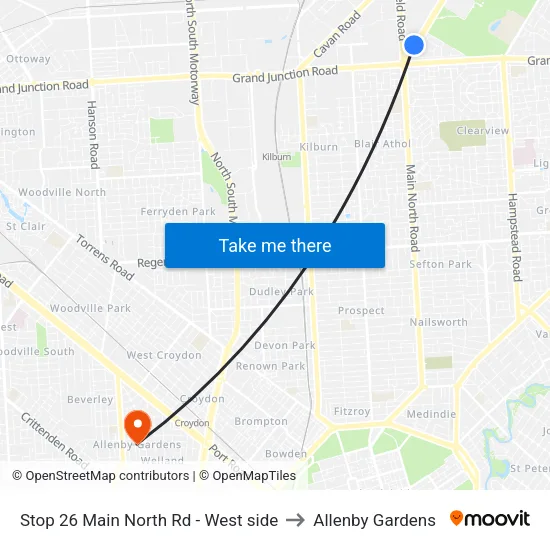 Stop 26 Main North Rd - West side to Allenby Gardens map