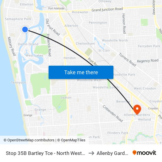 Stop 35B Bartley Tce - North West side to Allenby Gardens map