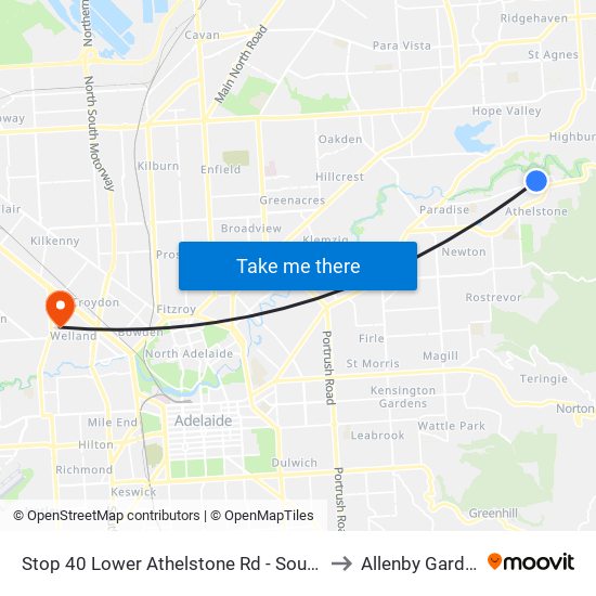 Stop 40 Lower Athelstone Rd - South side to Allenby Gardens map