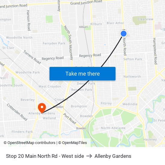 Stop 20 Main North Rd - West side to Allenby Gardens map