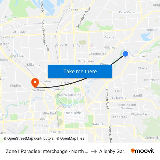 Zone I Paradise Interchange - North West side to Allenby Gardens map