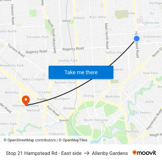 Stop 21 Hampstead Rd - East side to Allenby Gardens map