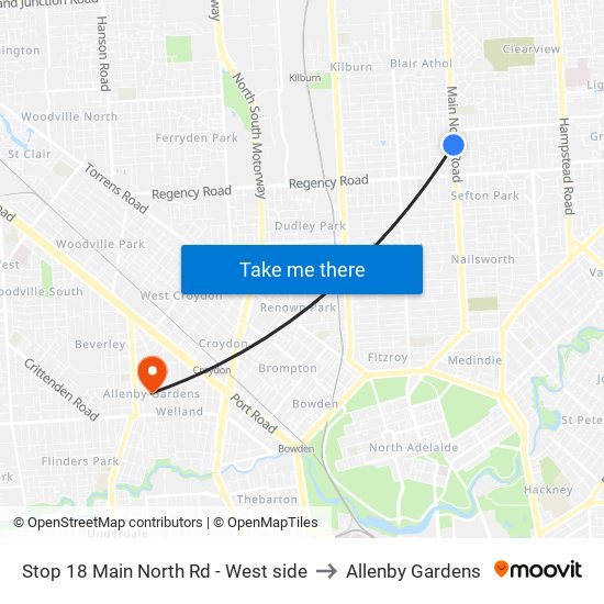 Stop 18 Main North Rd - West side to Allenby Gardens map