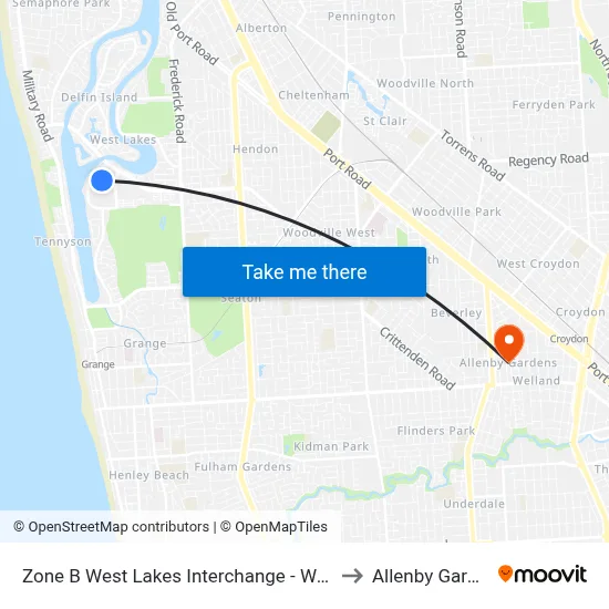 Zone B West Lakes Interchange - West side to Allenby Gardens map