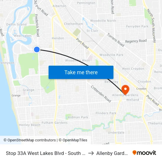 Stop 33A West Lakes Blvd - South side to Allenby Gardens map