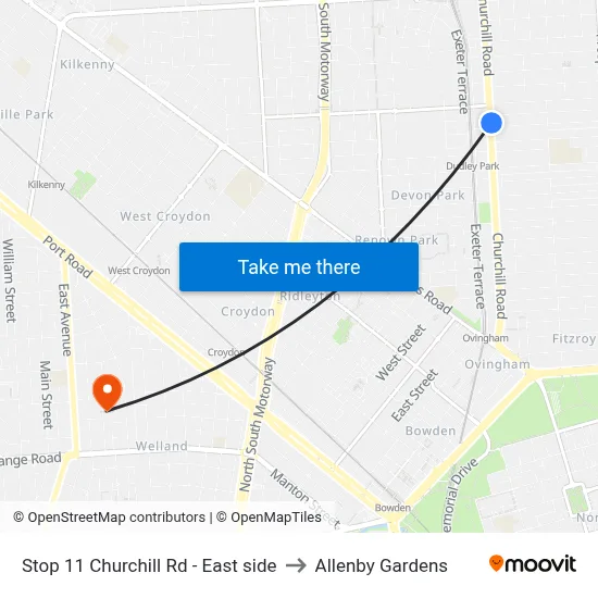 Stop 11 Churchill Rd - East side to Allenby Gardens map
