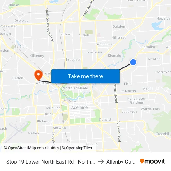Stop 19 Lower North East Rd - North West side to Allenby Gardens map