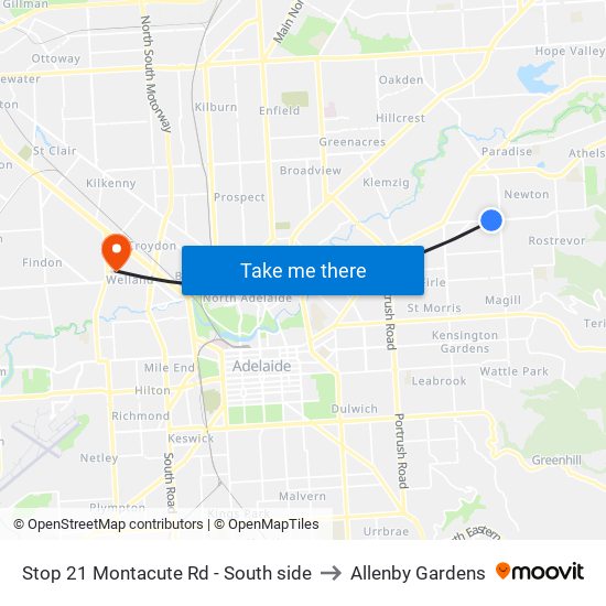 Stop 21 Montacute Rd - South side to Allenby Gardens map