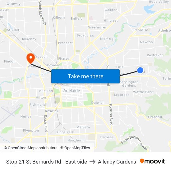 Stop 21 St Bernards Rd - East side to Allenby Gardens map