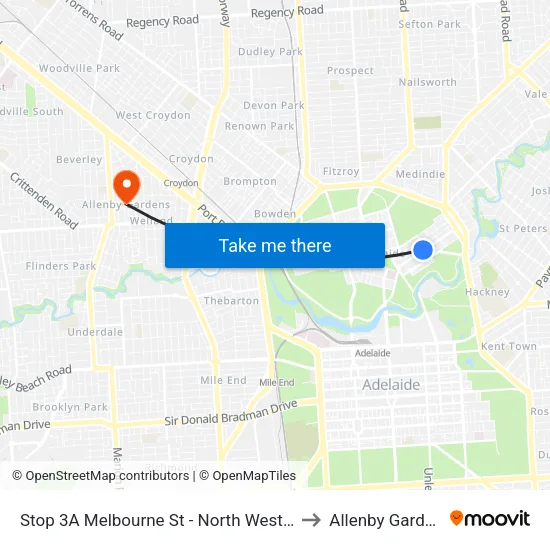 Stop 3A Melbourne St - North West side to Allenby Gardens map