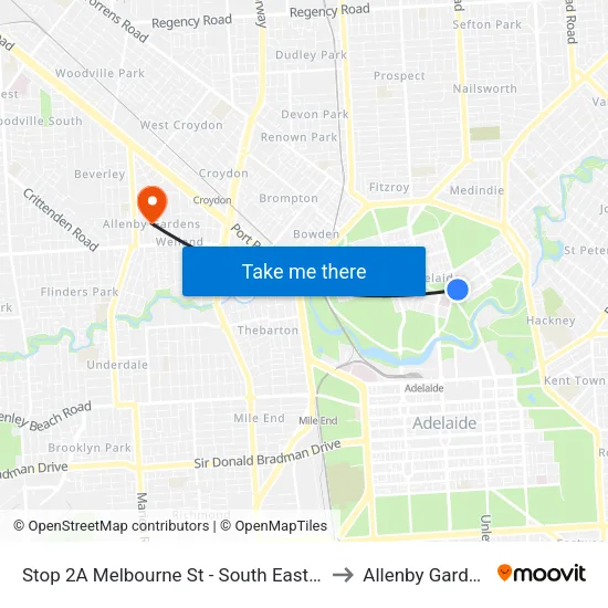 Stop 2A Melbourne St - South East side to Allenby Gardens map