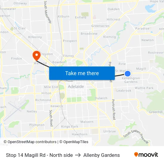 Stop 14 Magill Rd - North side to Allenby Gardens map