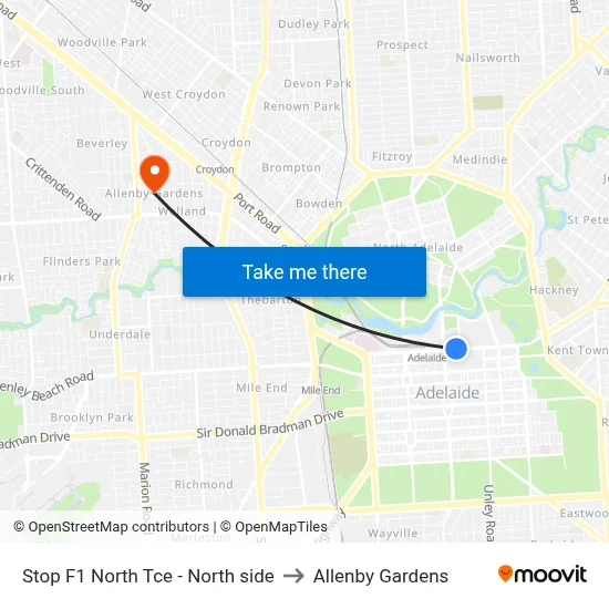 Stop F1 North Tce - North side to Allenby Gardens map