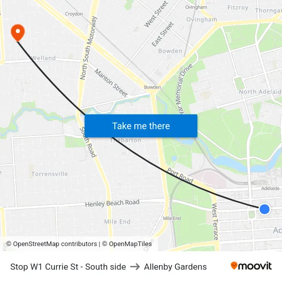 Stop W1 Currie St - South side to Allenby Gardens map