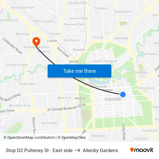 Stop D2 Pulteney St - East side to Allenby Gardens map