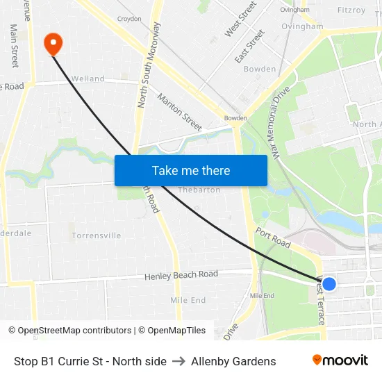 Stop B1 Currie St - North side to Allenby Gardens map