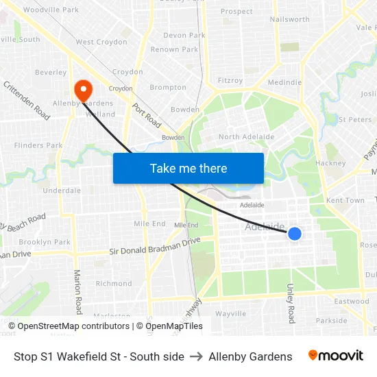 Stop S1 Wakefield St - South side to Allenby Gardens map