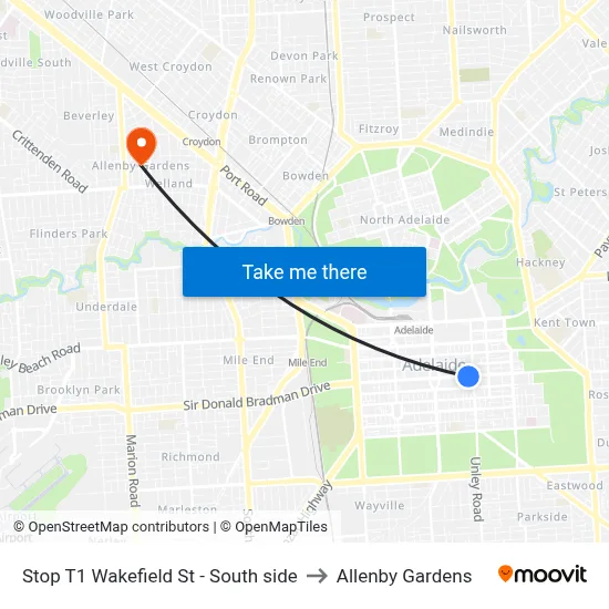 Stop T1 Wakefield St - South side to Allenby Gardens map