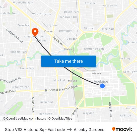 Stop VS3 Victoria Sq - East side to Allenby Gardens map